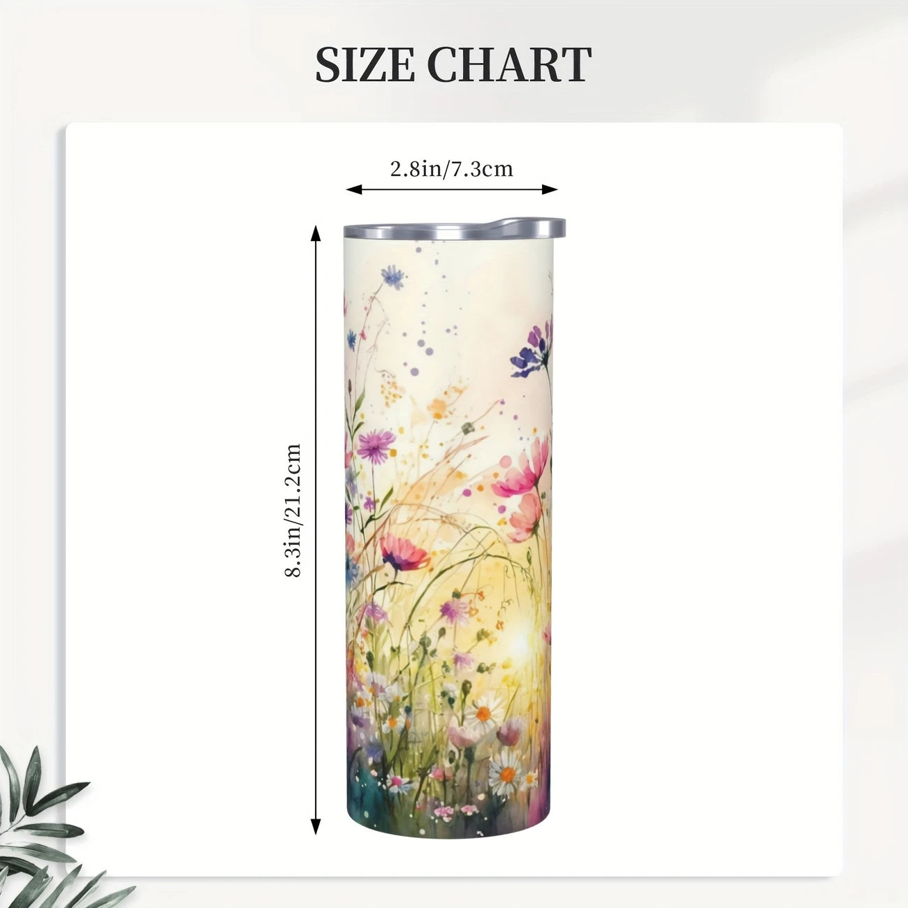 Boho Floral Skinny Tumbler – Insulated 20oz with Metal Straw & Brush