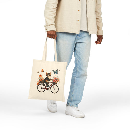 Cat on Bicycle Tote Bag – Cute & Roomy Summer Carry-All
