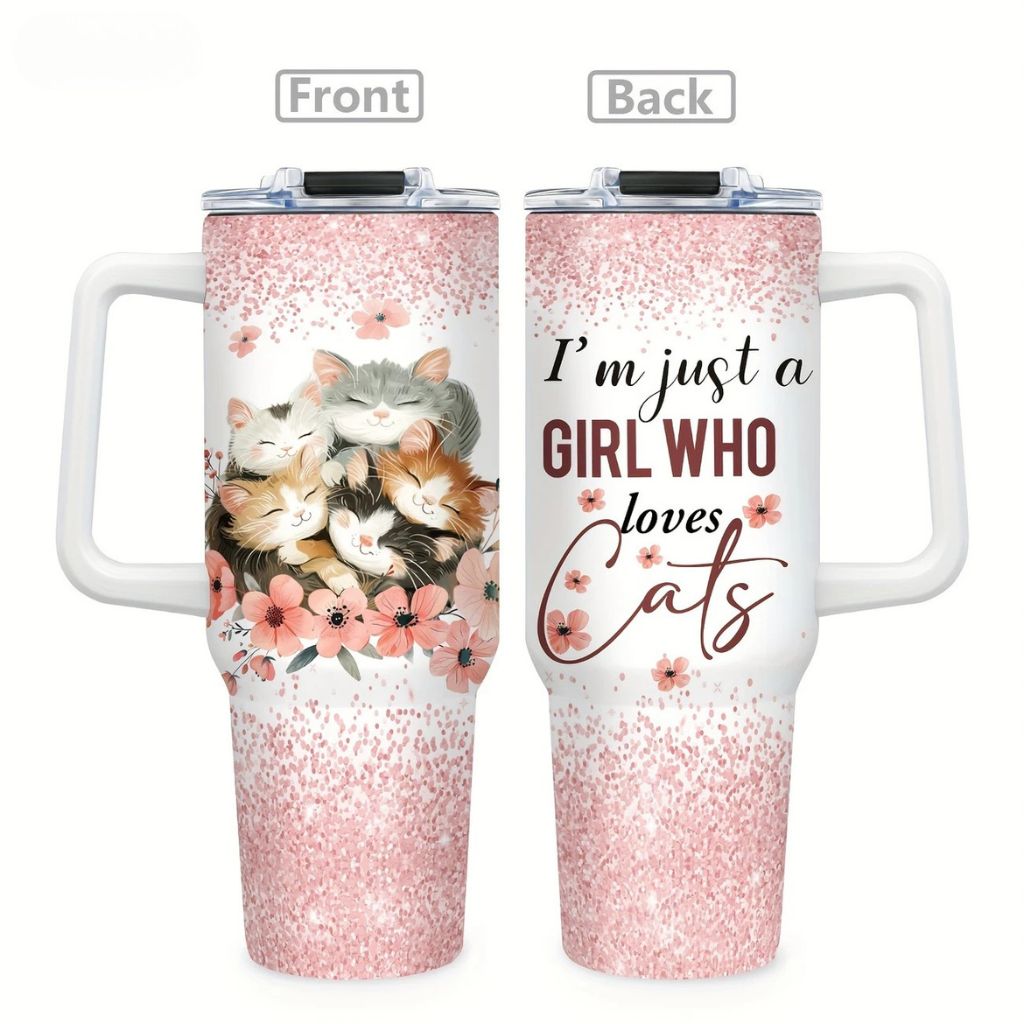 Cats 40oz Stainless Steel Tumbler with Straw – Insulated & Leakproof Travel Mug