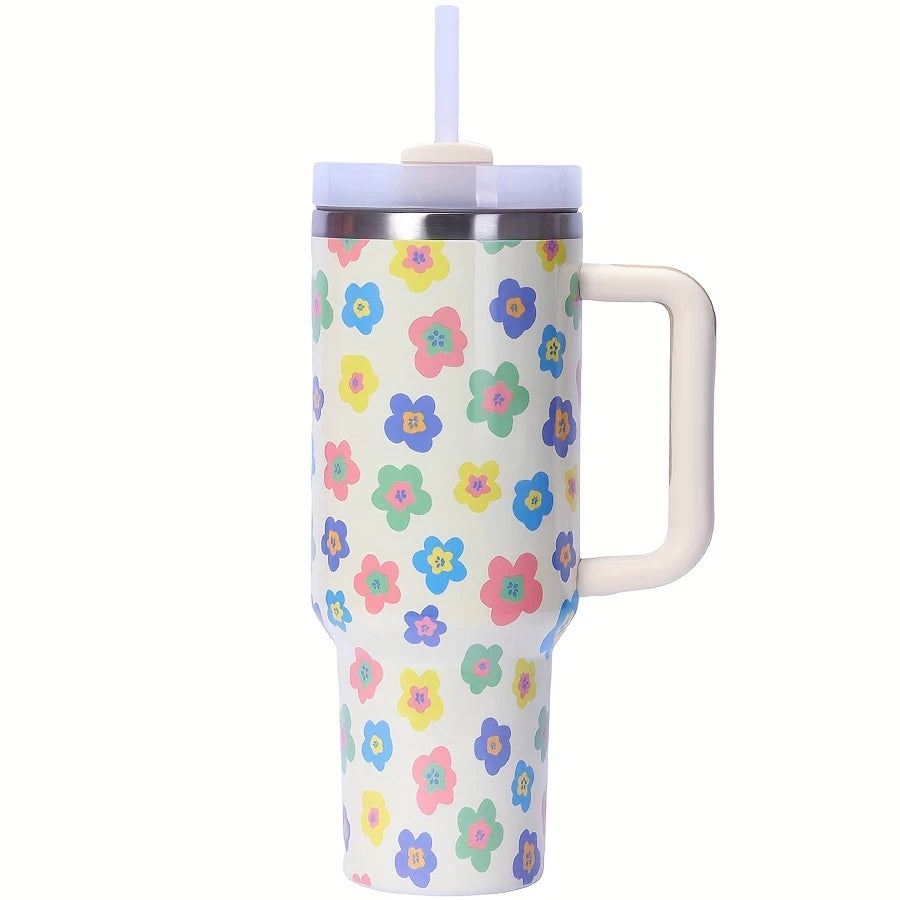 Colourful Daisy 40oz Stainless Steel Tumbler with Straw – Insulated & Leakproof Travel Mug