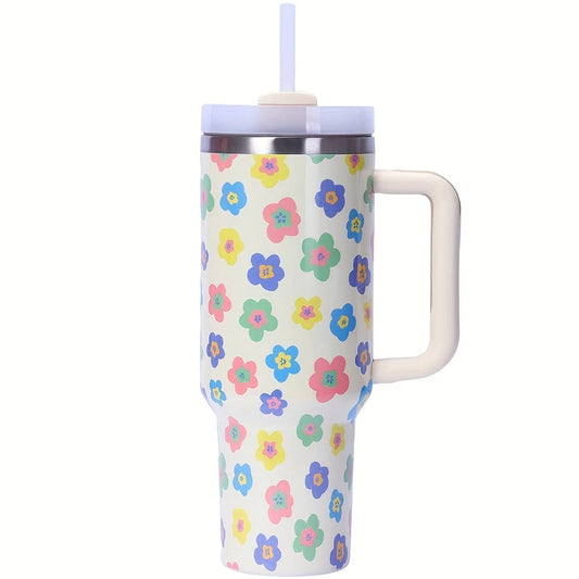 Colourful Daisy 40oz Stainless Steel Tumbler with Straw – Insulated & Leakproof Travel Mug