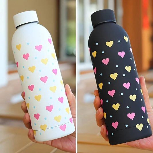 Colorful Hearts Stainless Steel Water Bottle with Leak-Proof Lid – 17oz (500ml) Insulated & Reusable