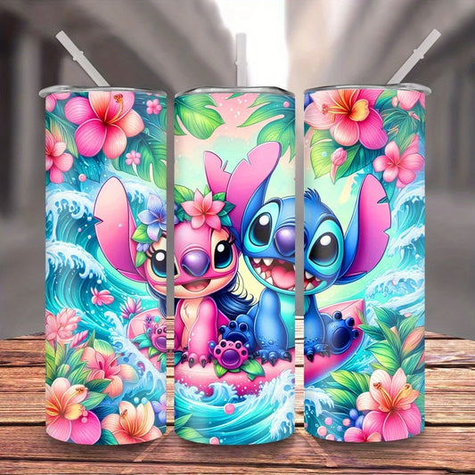 Disney Stitch Skinny Tumbler – 20oz Insulated Stainless Steel with Lid & Straw