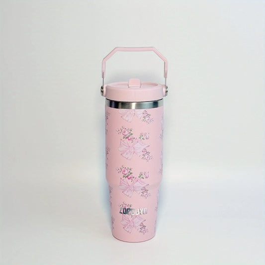 Pink Bow 30oz Stainless Steel Tumbler with Straw – Insulated & Leakproof