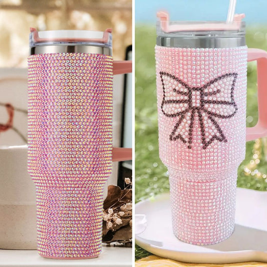 Rhinestone 40oz Stainless Steel Tumbler with Straw – Insulated & Leakproof Travel Mug