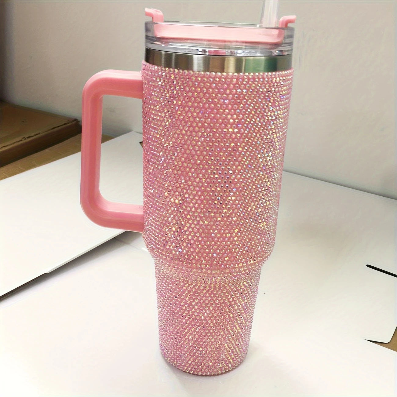 Rhinestone 40oz Stainless Steel Tumbler with Straw – Insulated & Leakproof Travel Mug