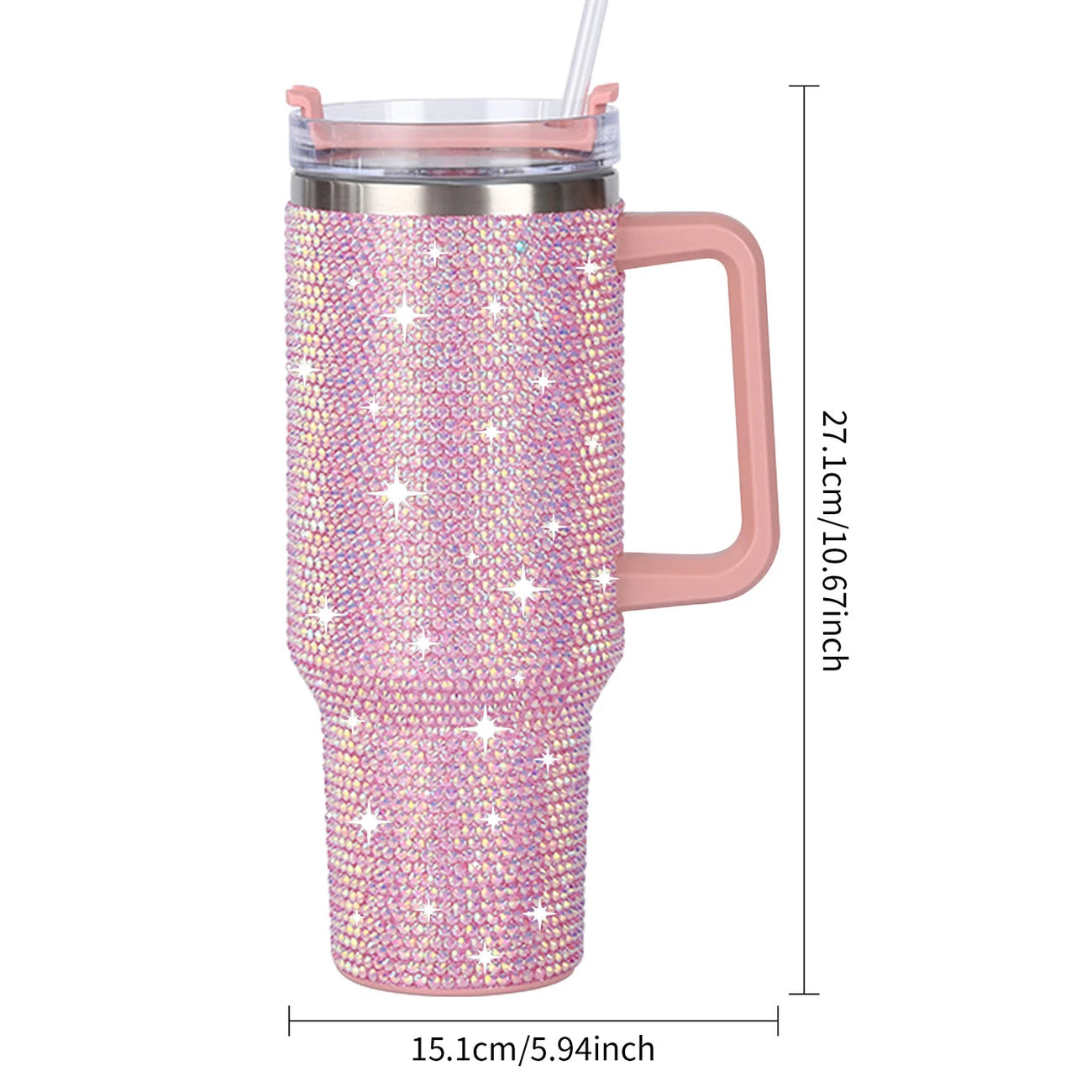 Rhinestone 40oz Stainless Steel Tumbler with Straw – Insulated & Leakproof Travel Mug