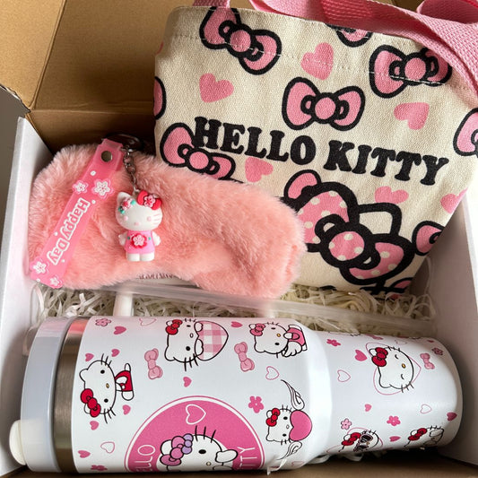 Hello Kitty Gift Bundle – Tumbler + Tote Bag + Eye Mask + Keychain + Free Gift