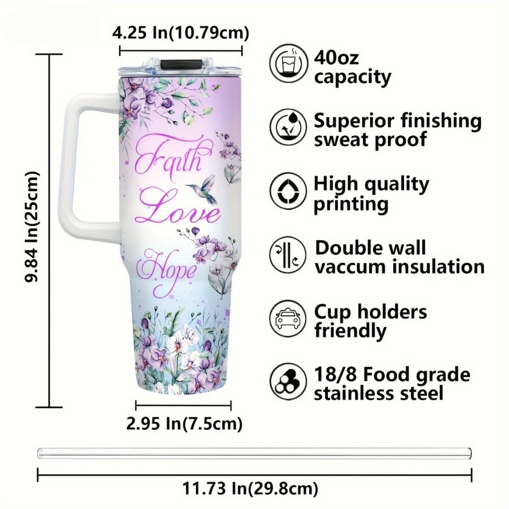 Hummingbird 40oz Stainless Steel Tumbler with Straw – Insulated & Leakproof Travel Mug