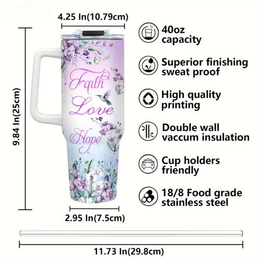 Hummingbird 40oz Stainless Steel Tumbler with Straw – Insulated & Leakproof Travel Mug