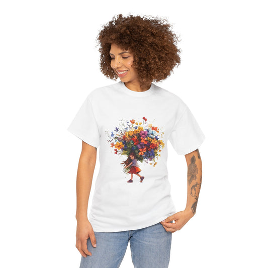 Girl with Flower Bouquet T-Shirt – Soft, Dreamy & Full of Blooming Charm