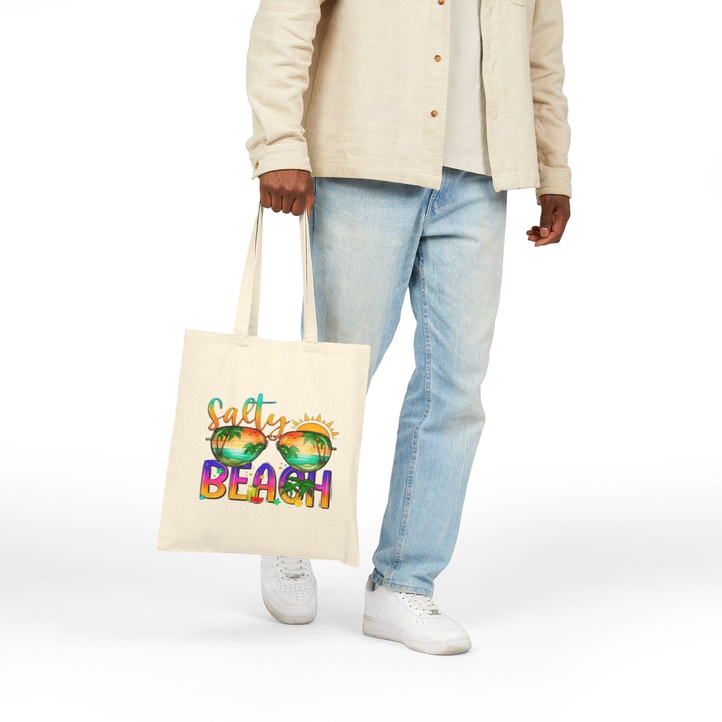 Summer Tote Bag – Beige Canvas Reusable Bag with One or Two-Sided Print