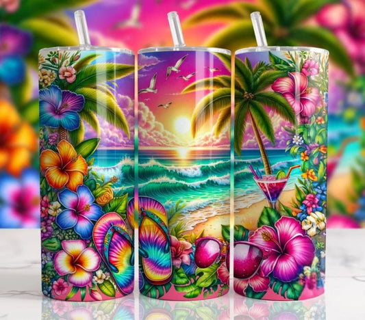 Tropical Skinny Tumbler – 20oz Insulated Stainless Steel with Lid & Straw