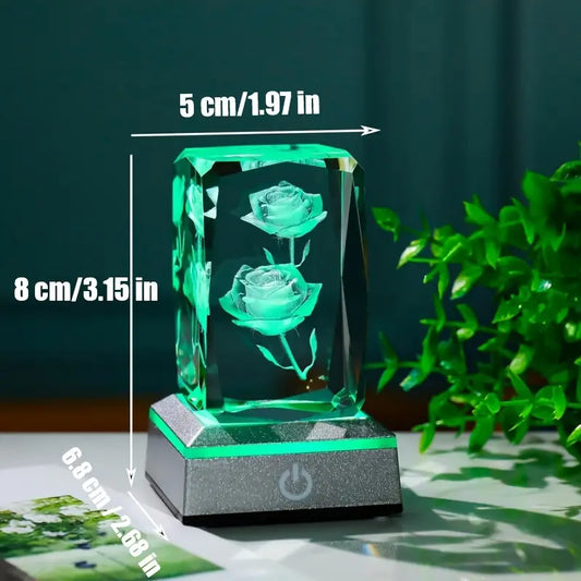 3D Rose Crystal Ball with Colorful LED Light Base – A Stunning Gift for Special Moments