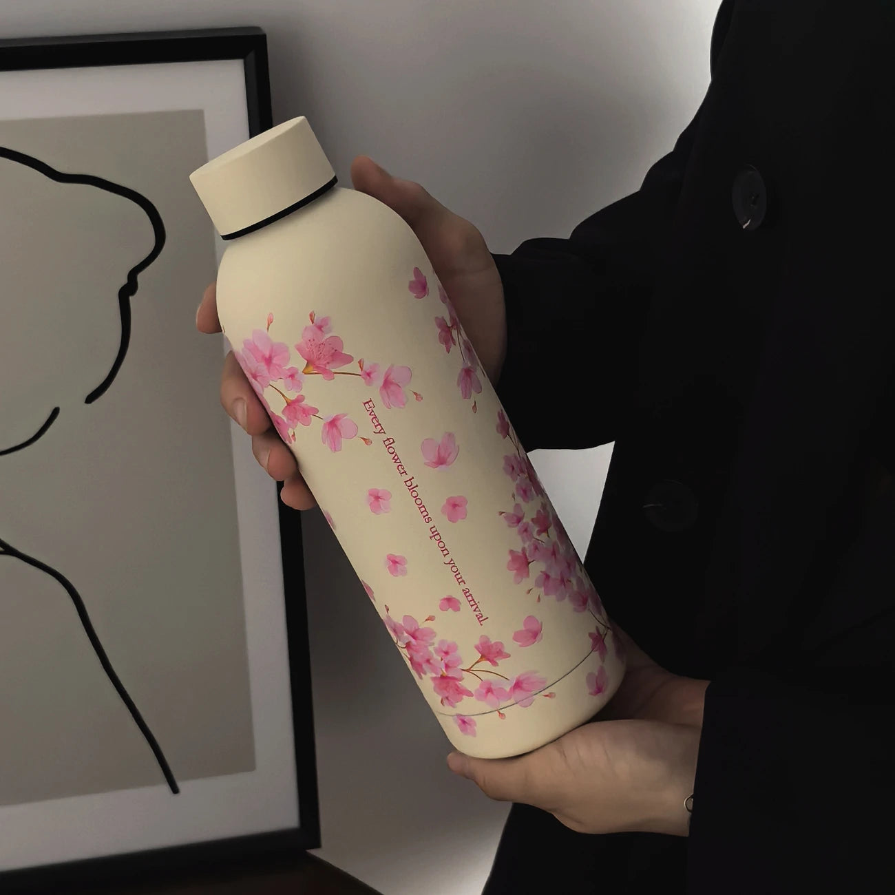 Cherry Blossom Stainless Steel Water Bottle with Leak-Proof Lid – 17oz (500ml) Insulated & Reusable