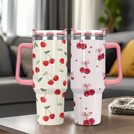 Cherry Pink 40oz Stainless Steel Tumbler with Sraw – Insulated & Leakproof Travel Mug