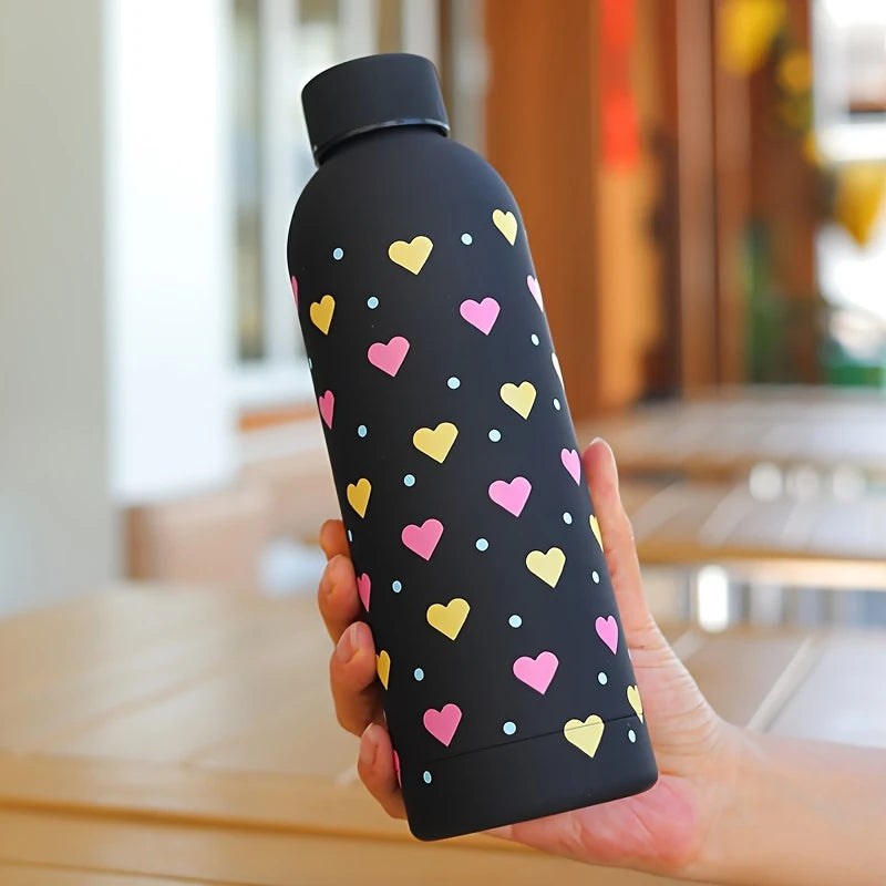 Colorful Hearts Stainless Steel Water Bottle with Leak-Proof Lid – 17oz (500ml) Insulated & Reusable
