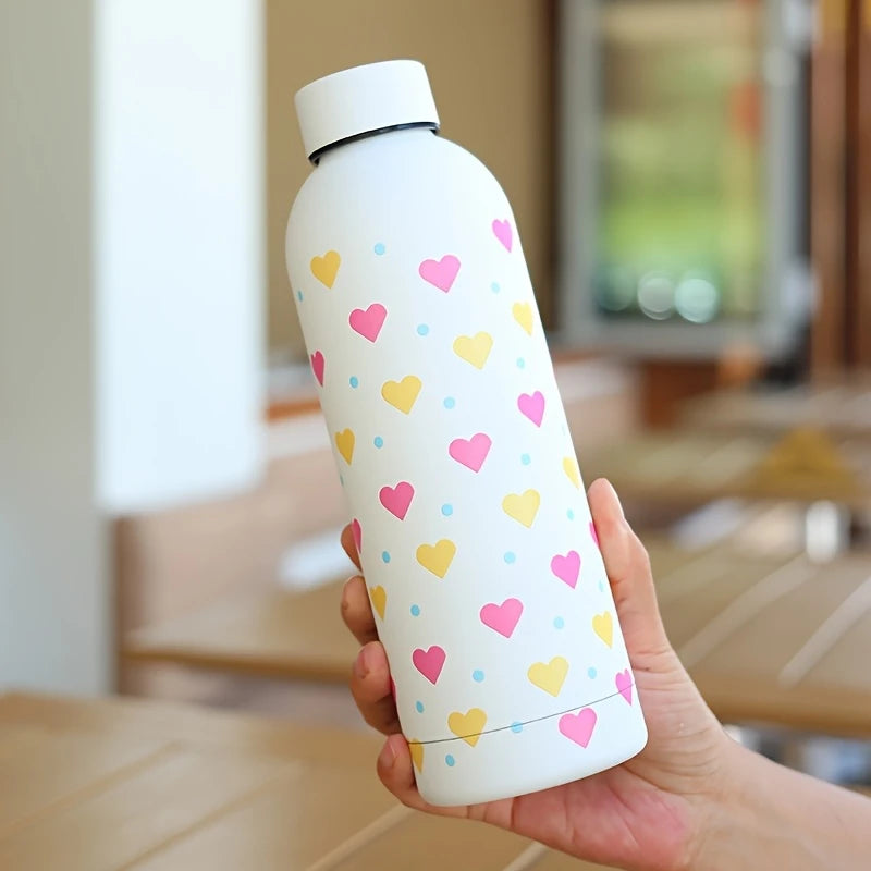 Colorful Hearts Stainless Steel Water Bottle with Leak-Proof Lid – 17oz (500ml) Insulated & Reusable