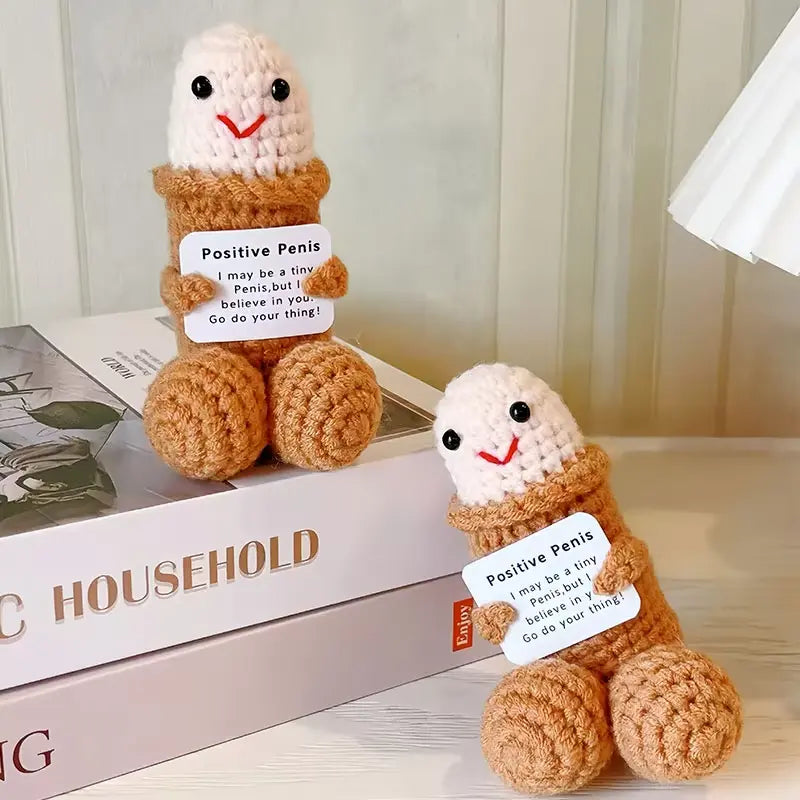 Handmade Crochet Emotional Support Plush with Inspirational Card – Positive Penis Toy
