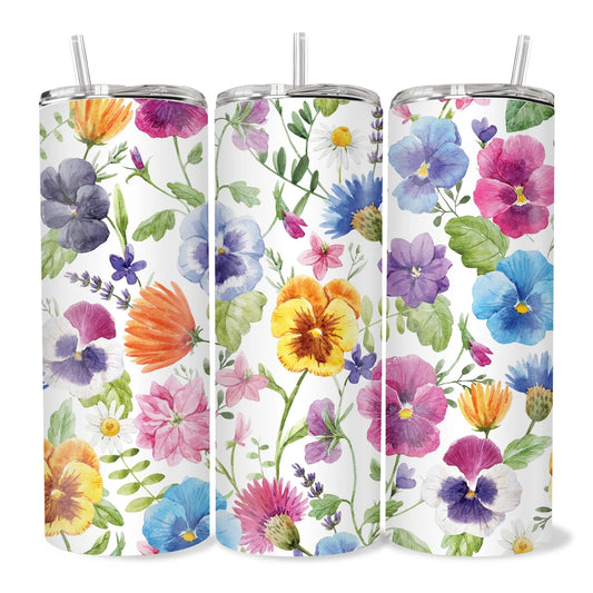 Chic Floral Skinny Tumbler – Insulated 20oz with Metal Straw & Brush