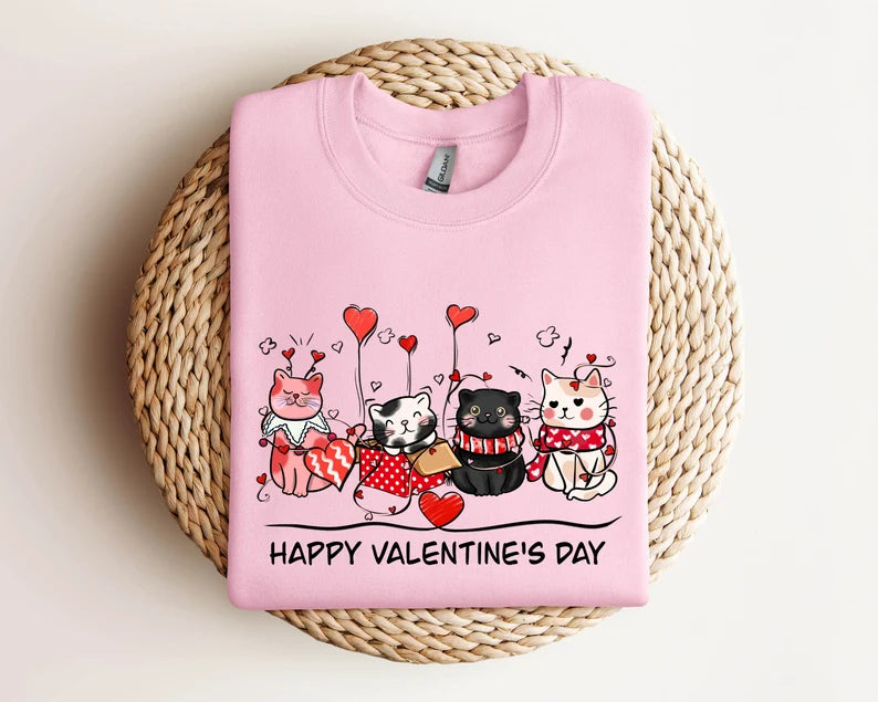 Crewneck unisexe « Happy Valentine's Day Cute Cats » – Cadeau adorable pour les amoureux des chats et la Saint-Valentin