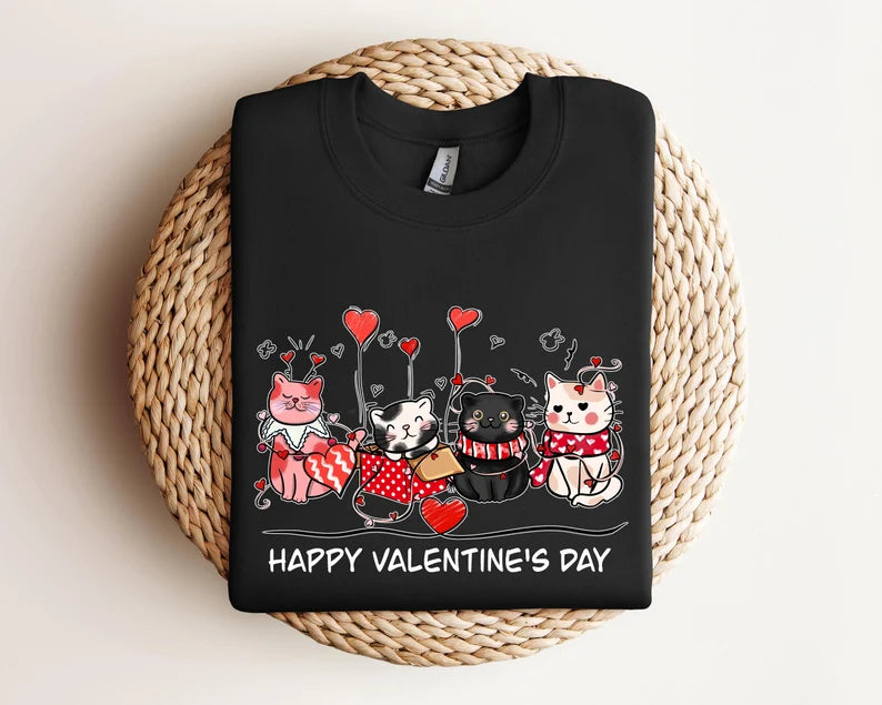 Crewneck unisexe « Happy Valentine's Day Cute Cats » – Cadeau adorable pour les amoureux des chats et la Saint-Valentin