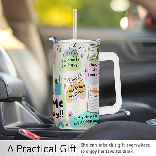 Vaso Inspiration de acero inoxidable de 113 ml con pajita: taza de viaje térmica y a prueba de fugas