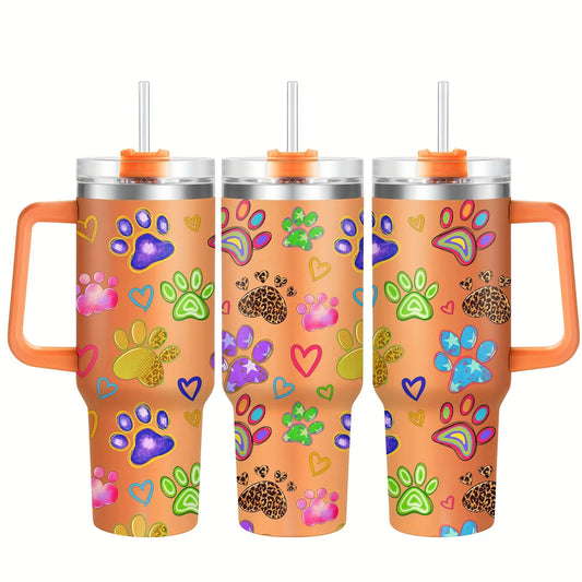Dog Paw 40oz Stainless Steel Tumbler with Straw – Insulated & Leakproof Travel Mug