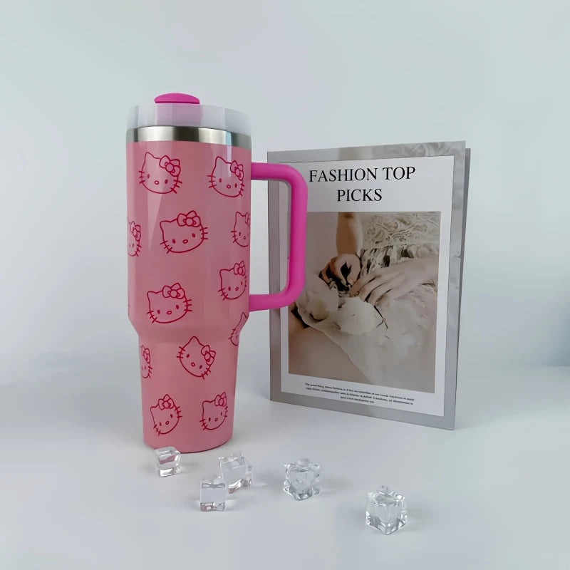 Hello Kitty Pink 40oz Stainless Steel Tumbler with Straw – Insulated & Leakproof Travel Mug
