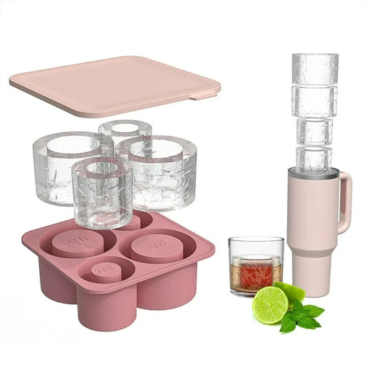 Silicone Ice Making Compartment – 4 Large Cylindrical Molds with Lids