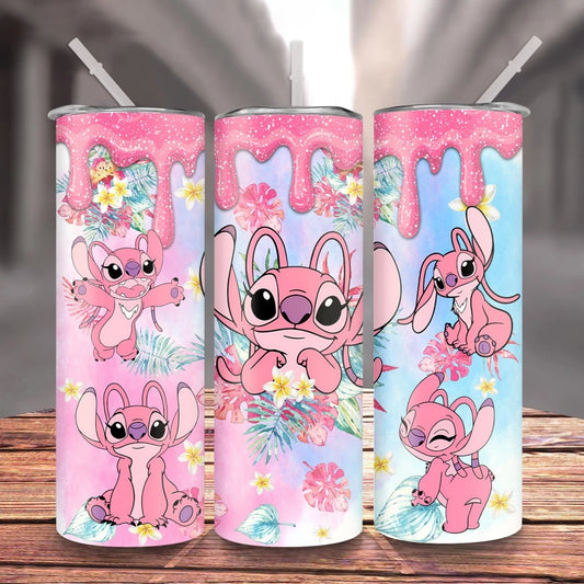 Pink Stitch Skinny Tumbler – 20oz Insulated Stainless Steel with Lid & Straw