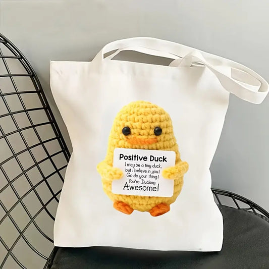 Positive Duck Tote Bag – Beige Canvas Reusable Bag with One or Two-Sided Print