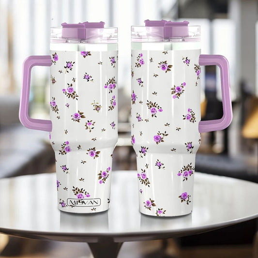 Purple Flower 40oz Stainless Steel Tumbler with Straw – Insulated & Leakproof Travel Mug