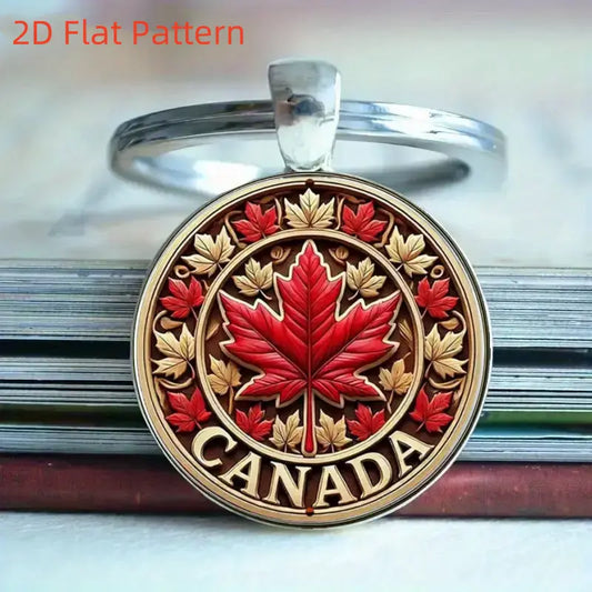Vintage Red Maple Leaf Keychain – 2D Flat Pattern Canada Souvenir