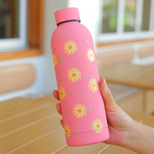 Sunflower Stainless Steel Water Bottle with Leak-Proof Lid – 17oz (500ml) Insulated & Reusable