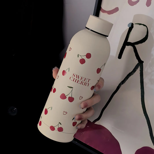 Sweet Cherry Stainless Steel Water Bottle with Leak-Proof Lid – 17oz (500ml) Insulated & Reusable