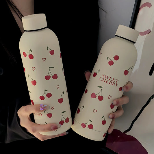 Sweet Cherry Stainless Steel Water Bottle with Leak-Proof Lid – 17oz (500ml) Insulated & Reusable