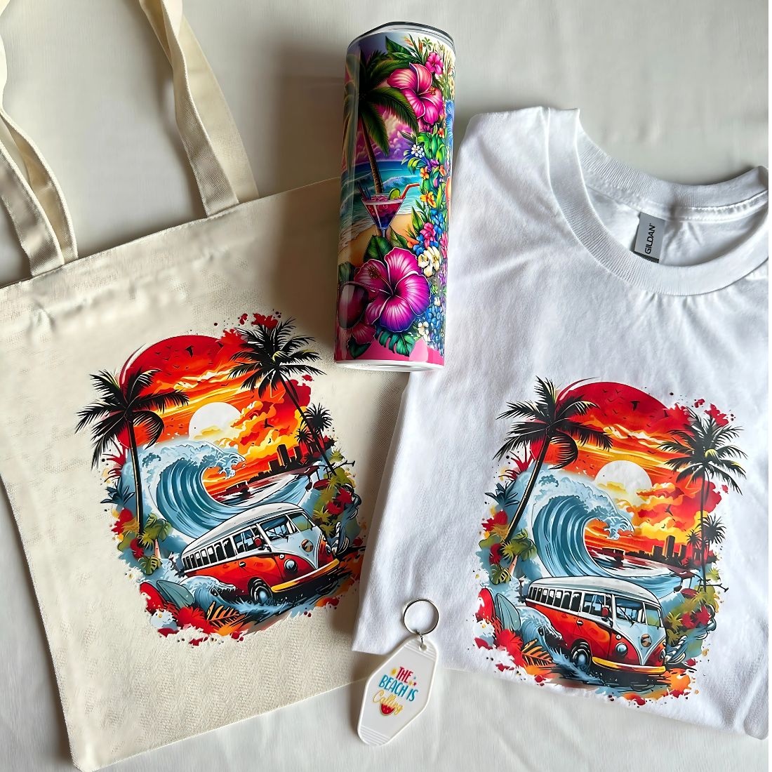 Summer Gift Bundle – Tshirt + Tumbler + Tote Bag + Keychain + Free Gift